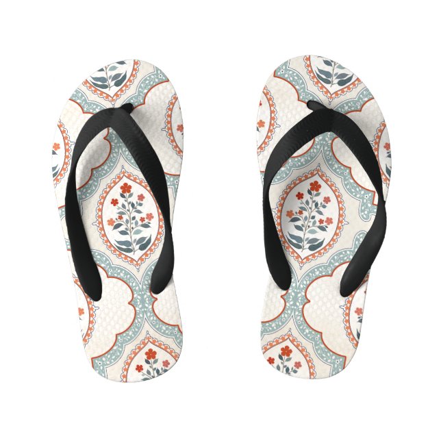 Chanclas Para Niños Ramas de flores antiguas, textiles indios. (Plantilla)