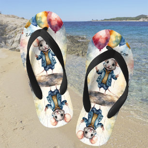 Chanclas Para Niños Ratón lindo con globos coloridos, personalizable