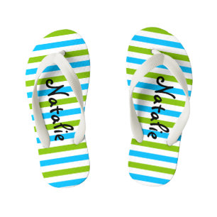Chanclas Para Niños Raya azul y verde linda personalizada