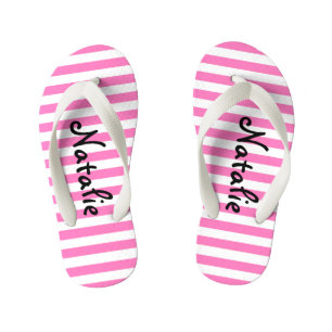 Chanclas Para Niños Raya rosada y blanca linda personalizada