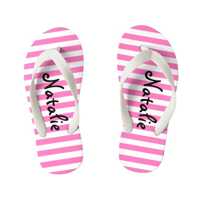 Chanclas Para Niños Raya rosada y blanca linda personalizada (Plantilla)