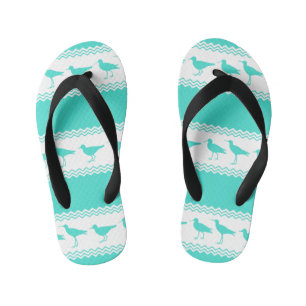 Chanclas Para Niños Rayas de pájaro de arena blanca turquesa