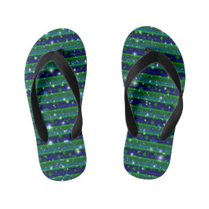 Chanclas Para Niños Rayas verdes azules con estrellas y gotas de lluvi