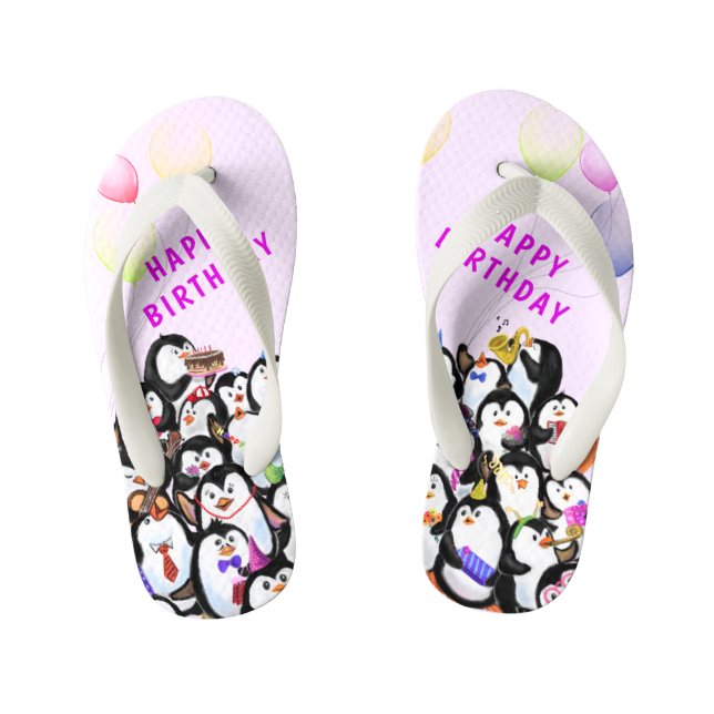 Chanclas Para Niños Regalo Flip Flops de Fiesta del pingüino de cumple (Plantilla)