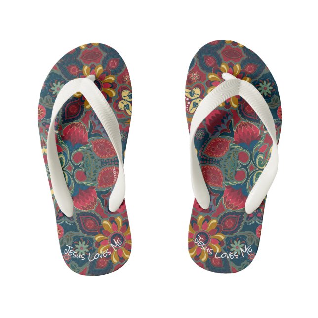 Chanclas Para Niños Retro Paisley Design Jesus Me Ama (Plantilla)