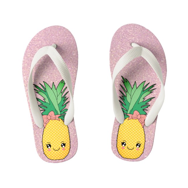 Chanclas Para Niños Rosa Gold Purpurina playa Kawaii Piña Fruta (Plantilla)