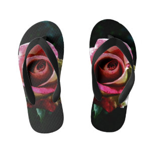 Chanclas Para Niños Rosa roja pintada al óleo