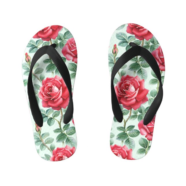 Chanclas Para Niños Rosas acuáticos: Ilustracion floral sin foco. (Plantilla)