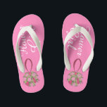 Chanclas Para Niños Rosas de la fiesta de bodas con té y vestido de ch<br><div class="desc">Las sandalias de giro cuentan con un original ilustracion de marca de un ramo de boda de bola floral rosa, con FLOWER GIRL en una fuente divertida. ¡Perfecto para la fiesta nupcial! El diseñador está disponible para crear y cargar diseños personalizados para que coincidan con los colores y temas de...</div>