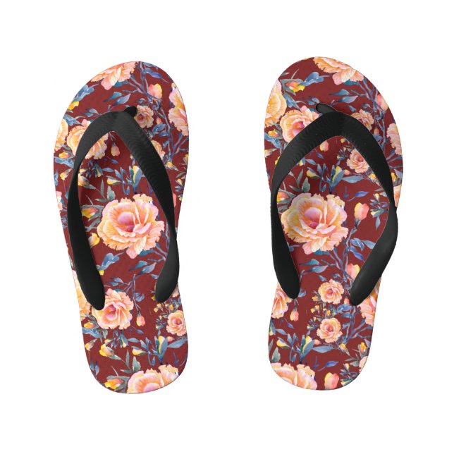Chanclas Para Niños Rosas, sin soldadura, patrón de fondo rojo (Plantilla)