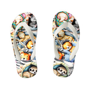 Chanclas Para Niños Safari animales salvajes durmiendo niños niñas sel