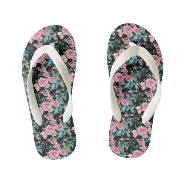 Chanclas Para Niños Shabby Chic Rosa florido Flores Beach Thongs (Plantilla)