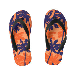 Chanclas Para Niños Silueta de palmera azul, fondo naranja