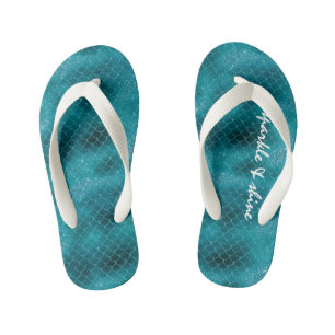 Chanclas Para Niños Sirena de espuma verde azulada personalizada