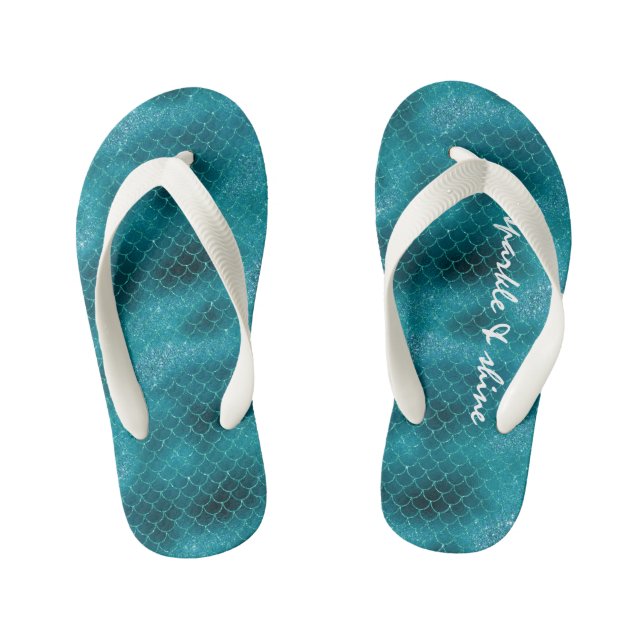 Chanclas Para Niños Sirena de espuma verde azulada personalizada (Plantilla)