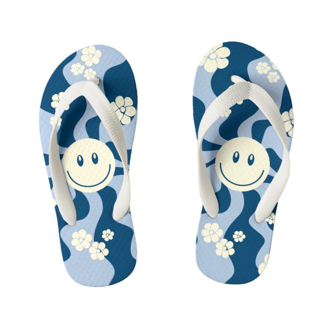 Chanclas Para Niños Sonrisa: azul oscuro, azul claro y crema (Plantilla)