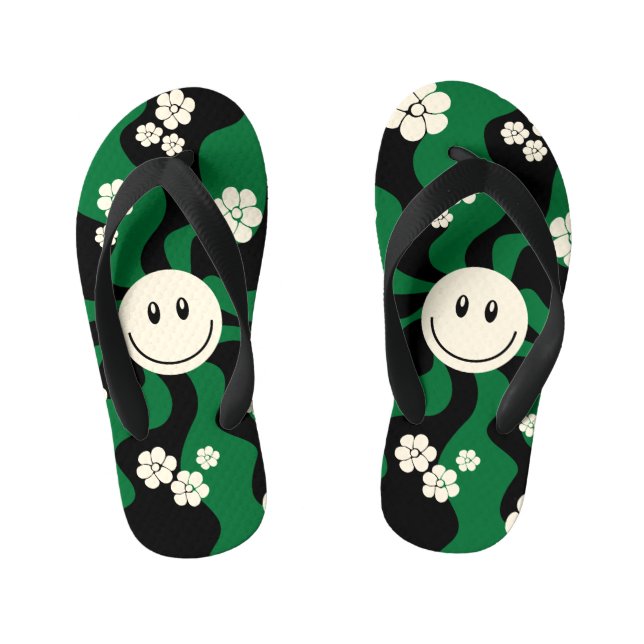 Chanclas Para Niños Sonrisa - Verde, Crema y Negro (Plantilla)