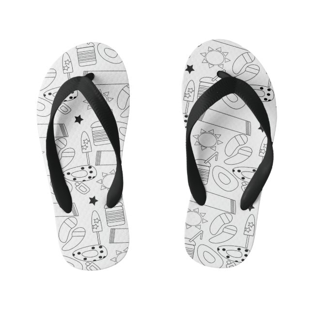 Chanclas Para Niños Summer Theme Beach Black White Name (Plantilla)