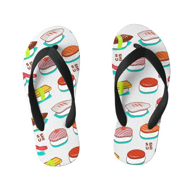 Chanclas Para Niños Sushi de nigiri de época, patrón de doodle (Plantilla)