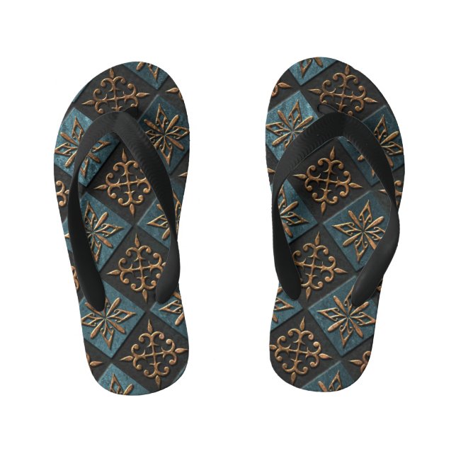 Chanclas Para Niños Textura de bronce con estampado. (Plantilla)