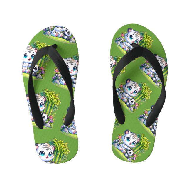 Chanclas Para Niños Tigre blanco y panda personalizado | (Plantilla)
