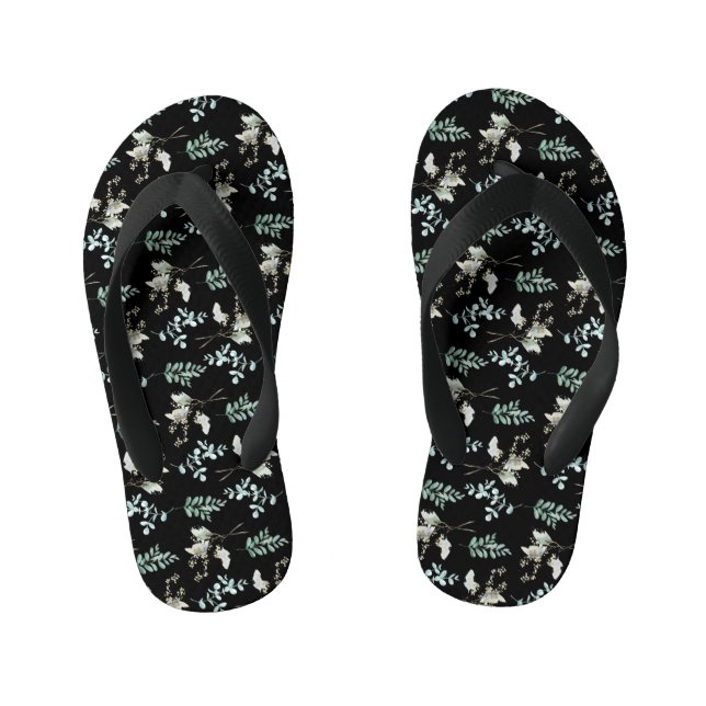 Chanclas Para Niños Trendy Green Black Botanical Leaves (Plantilla)