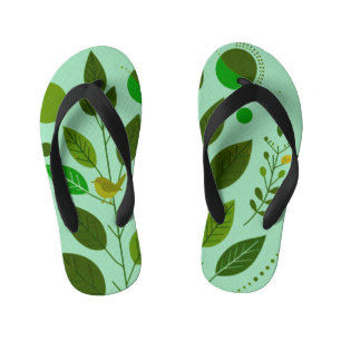 Chanclas Para Niños Un pequeño pájaro verde y hojas verdes