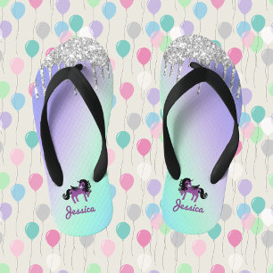 Chanclas Para Niños Unicornio morado con Purpurina en Verde azulado y 