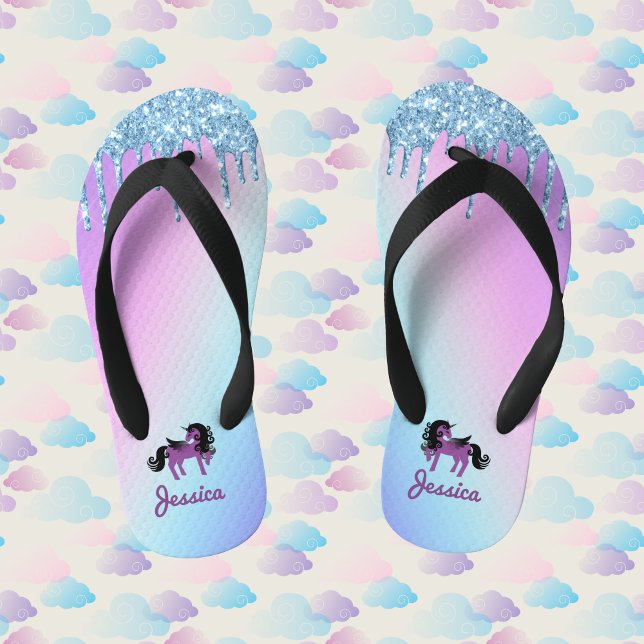 Chanclas Para Niños Unicornio púrpura con Purpurina Pastel Rainbow (Subido por el creador)