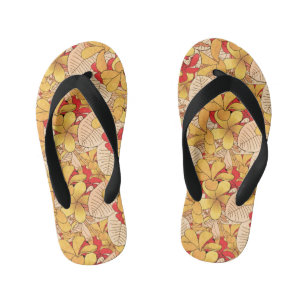 Chanclas Para Niños Vacaciones de patrón floral tropical rojo y amaril