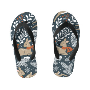 Chanclas Para Niños Venado de Navidad vintage, diseño festivo