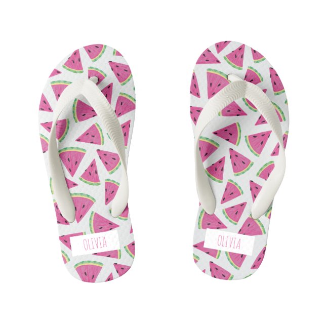 Chanclas Para Niños Verano tropical de sandía rosa personalizada (Plantilla)