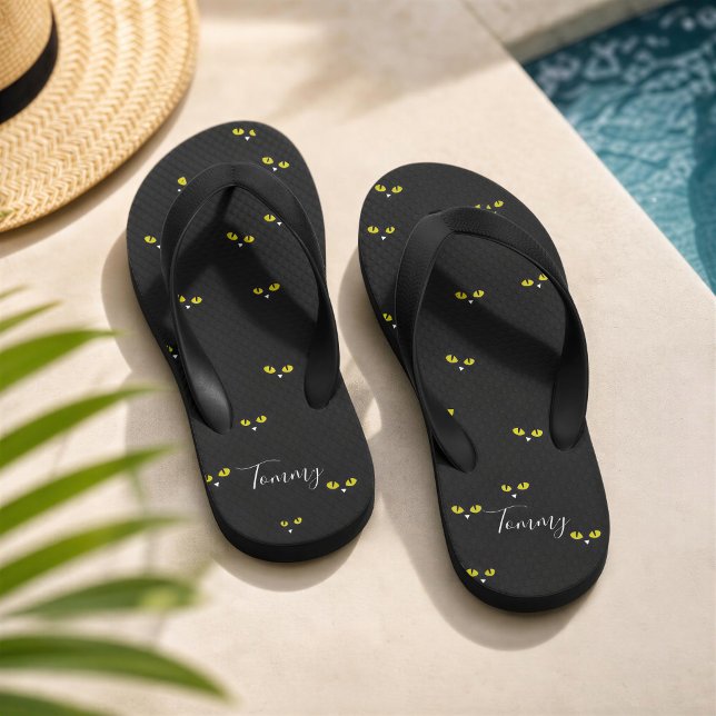 Chanclas Para Niños Yellow Cat Eyes on Black Best Halloween Party (Subido por el creador)
