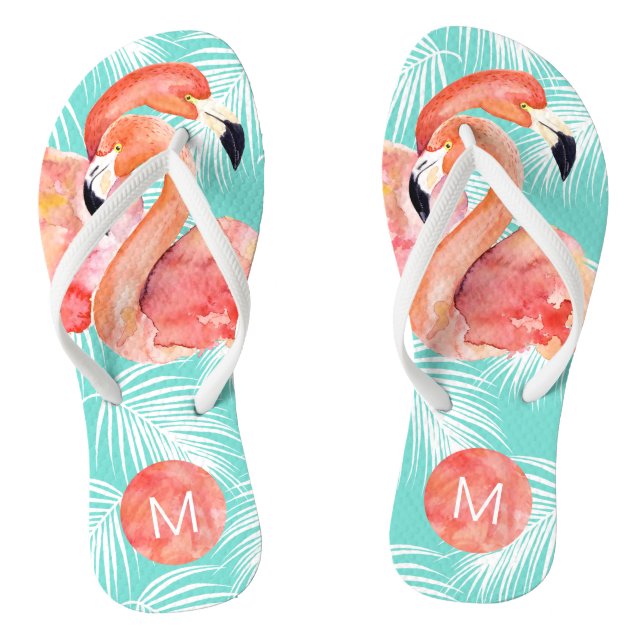 Chanclas Paraíso tropical Flamencos rosados con monograma (Plantilla)