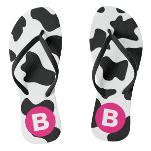 Chanclas Parche de vaca extravagante patrón monograma rosa