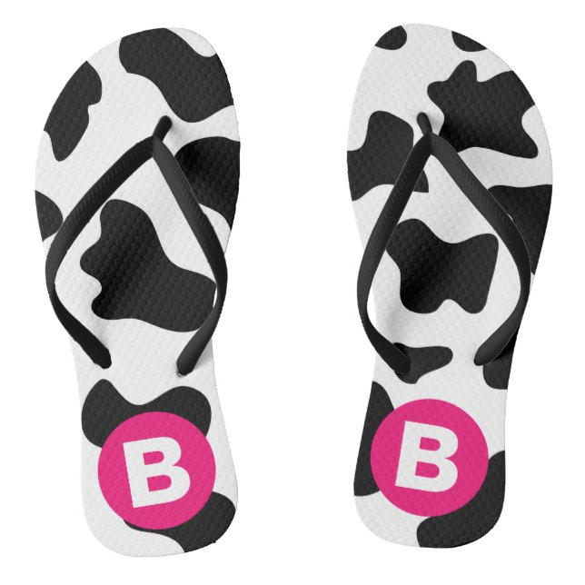 Chanclas Parche de vaca extravagante patrón monograma rosa (Plantilla)