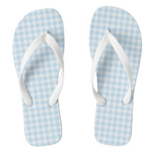 Pastel Blue Gingham Flip Flops Adulto, Wide Straps
