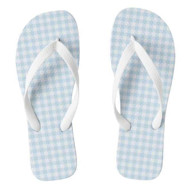 Chanclas Pastel Blue Gingham Flip Flops Adulto, Wide Straps (Plantilla)