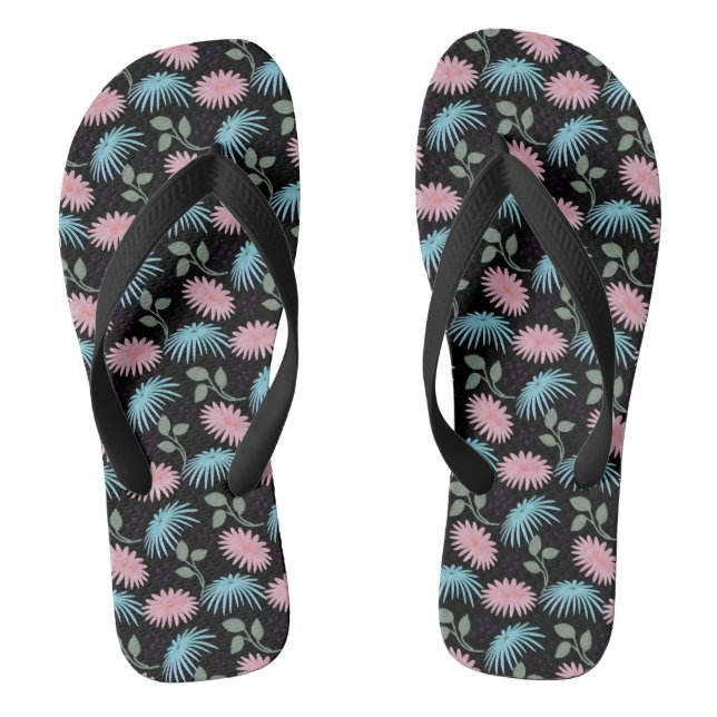 Chanclas Pastel Floral Pattern on Black Background | Cute D (Plantilla)