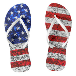 Chanclas Patriótico Faux Purpurina Bandera Americana Estrel
