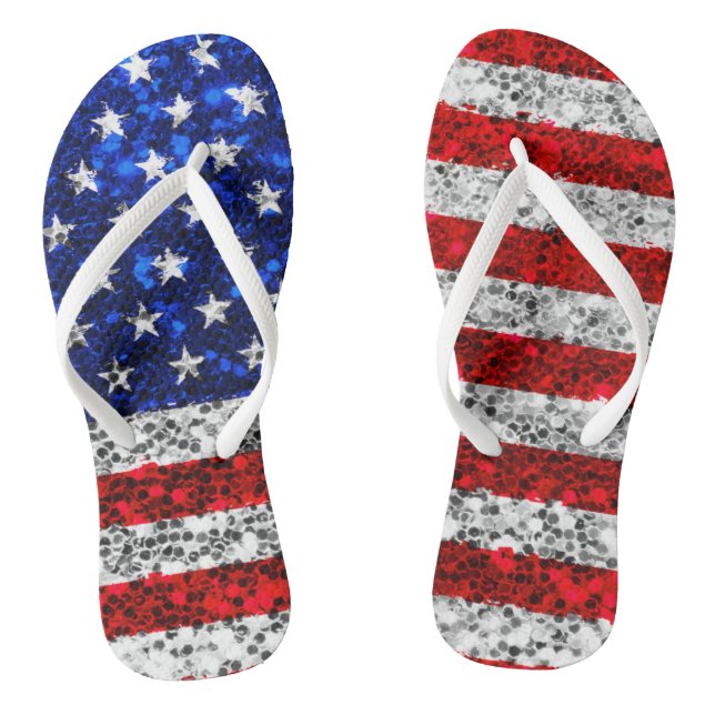 Chanclas Patriótico Faux Purpurina Bandera Americana Estrel (Plantilla)