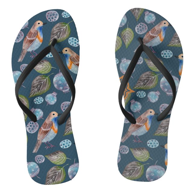Chanclas Patrón acuarela de aves azules (Plantilla)