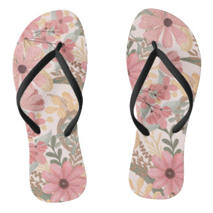 Chanclas Patrón acuarela de hojas de color verde rosado
