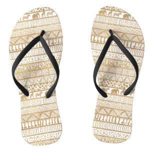 Chanclas Patrón africano tribal blanco y dorado de moda