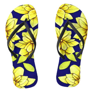 Chanclas Patrón amarillo y azul floral brillante sin foco