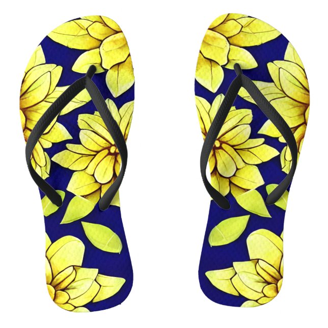 Chanclas Patrón amarillo y azul floral brillante sin foco (Plantilla)