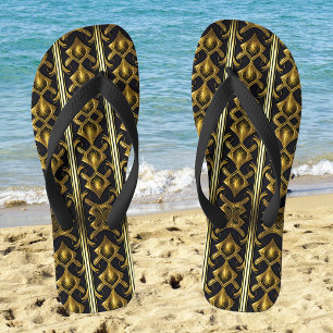 Chanclas Patrón Art Deco elegante en negro y oro