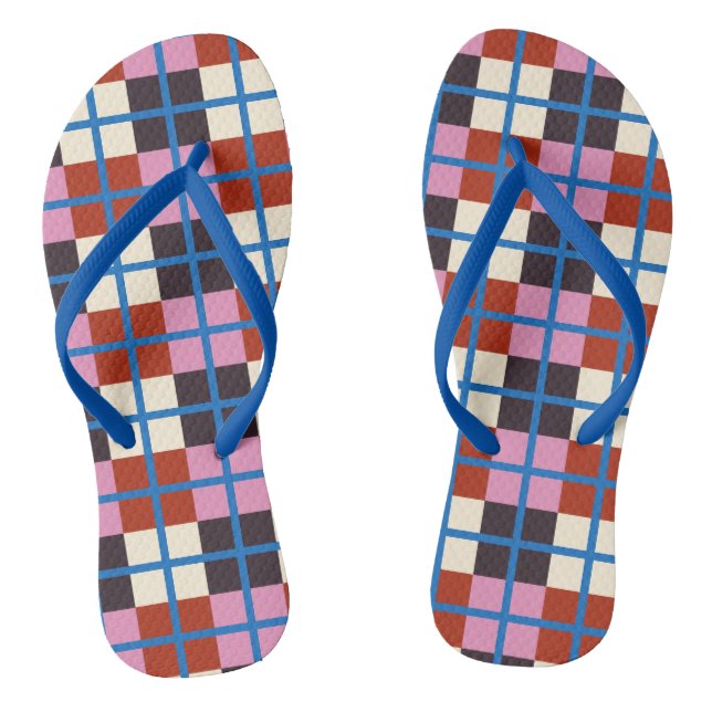 Chanclas Patrón azul de marfil de berenjena rosa rojo (Plantilla)