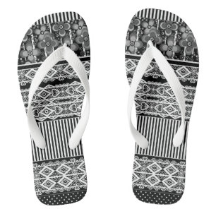 Chanclas Patrón blanco y negro con encaje y trazo