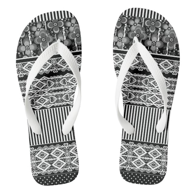 Chanclas Patrón blanco y negro con encaje y trazo (Plantilla)